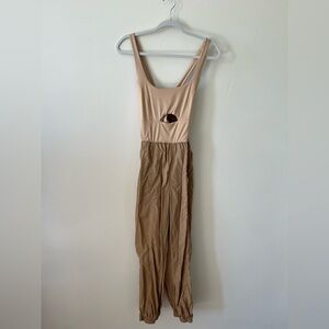 Women's Two-Tone Cutout Jumpsuit - Beige/Tan